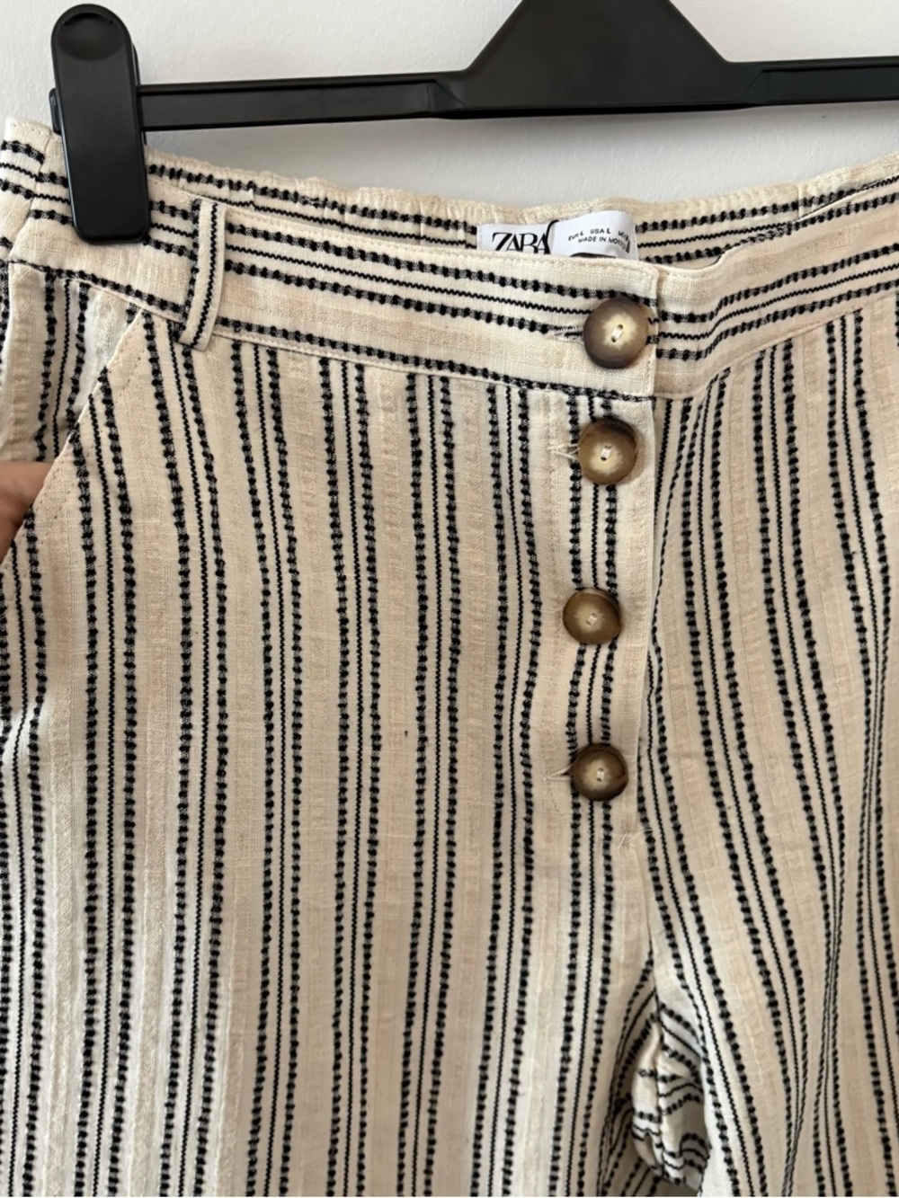 Zara Embroidered Striped Rustic Cotton & Linen Tapered Cropped Pants Size L NWT‎ - Picture 7 of 11